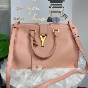 Authentic YSL Saint Laurent Pairs Small Cabas Ligne Y Tote Pink